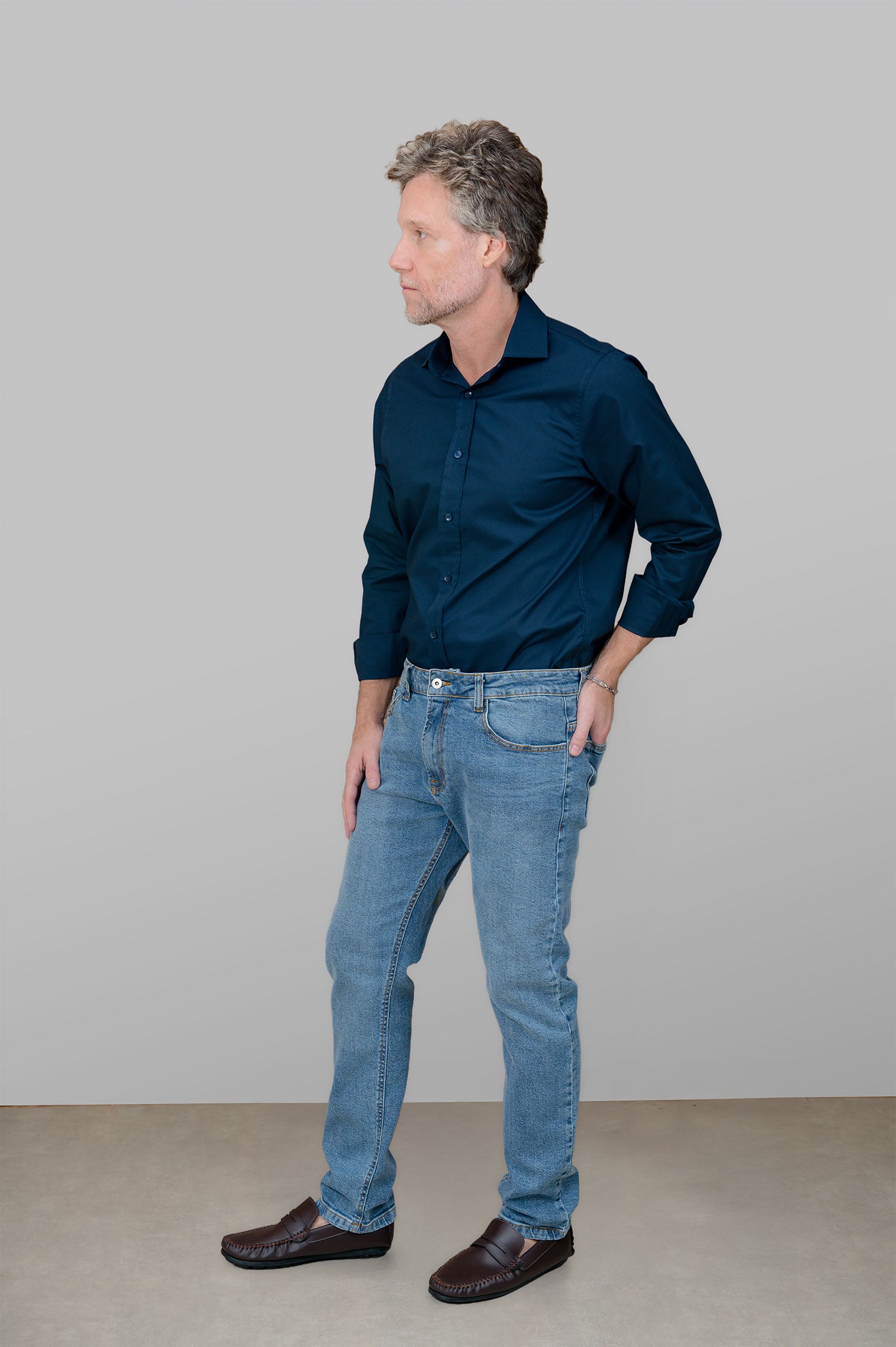 Camisa Masculina Algodão Manga Longa Marinho