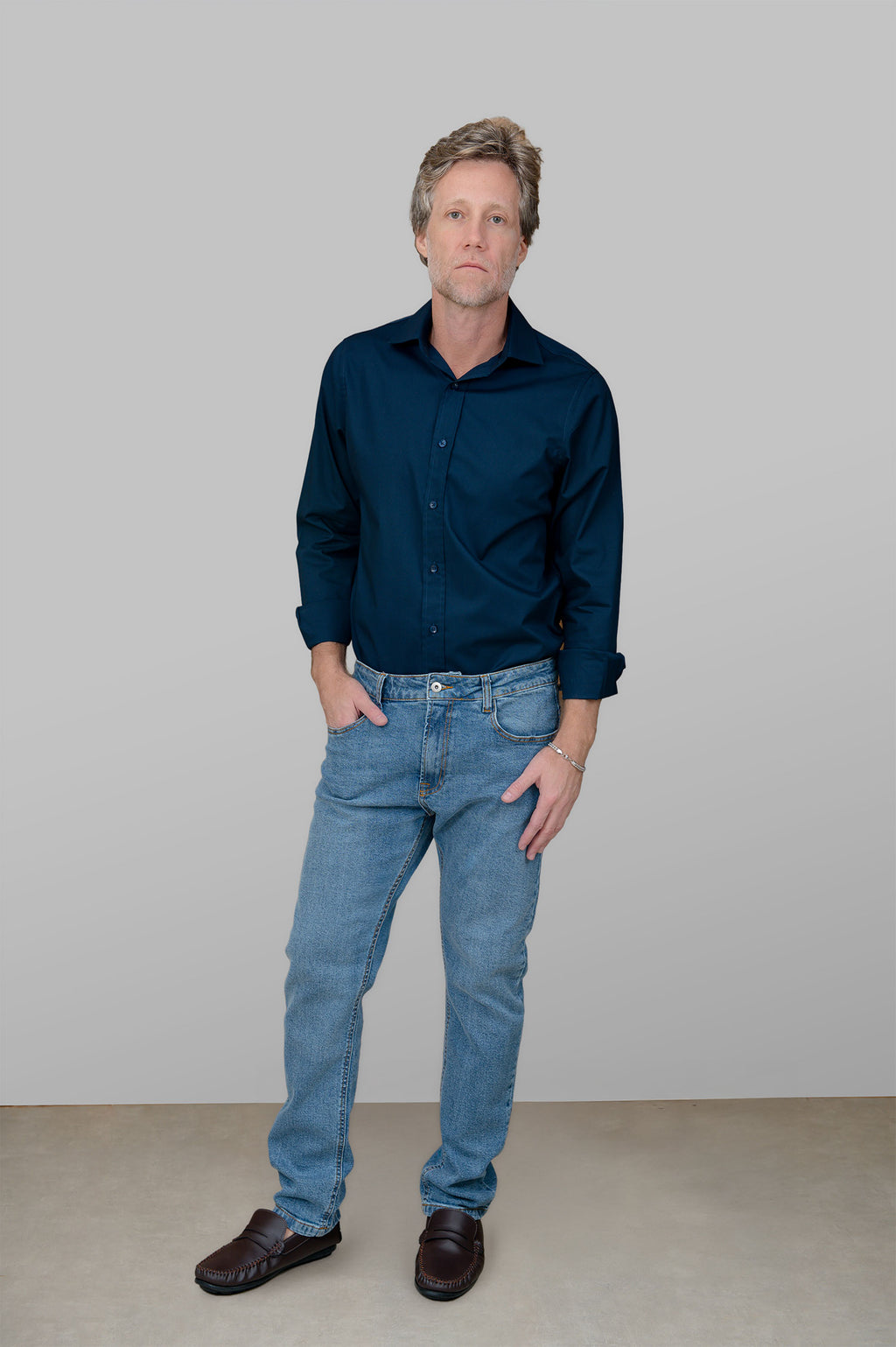 Camisa Masculina Algodão Manga Longa Marinho