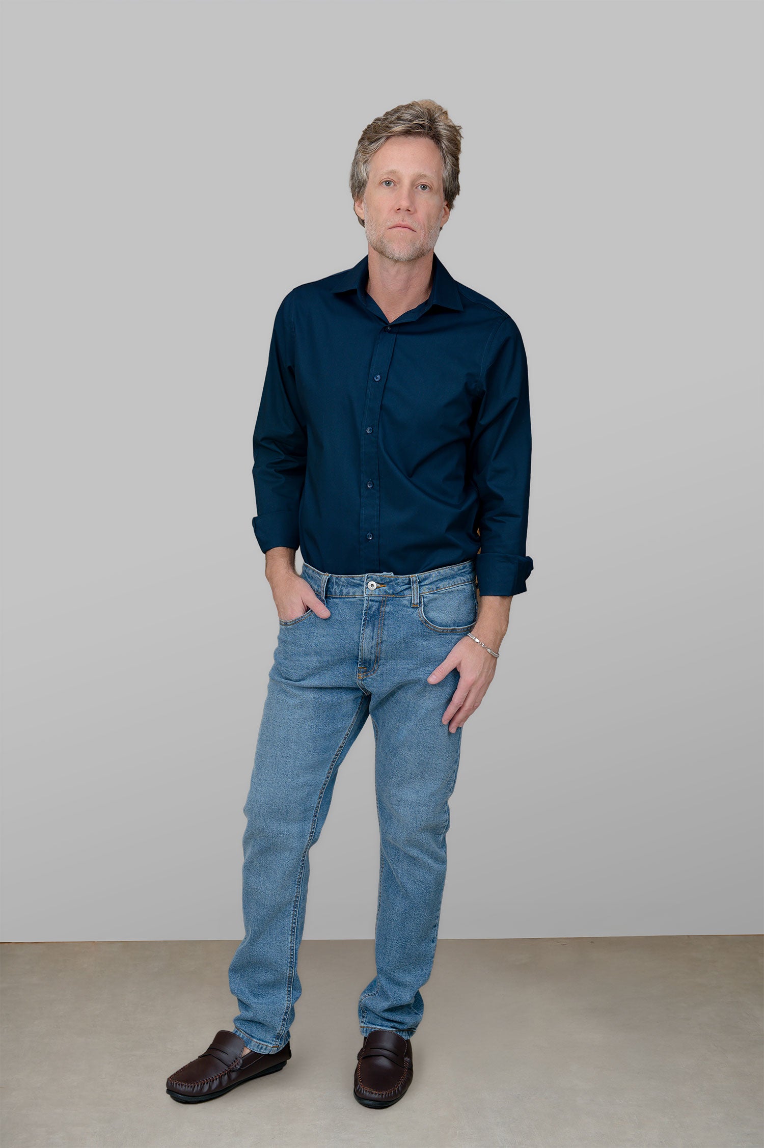 Camisa Masculina Algodão Manga Longa Marinho