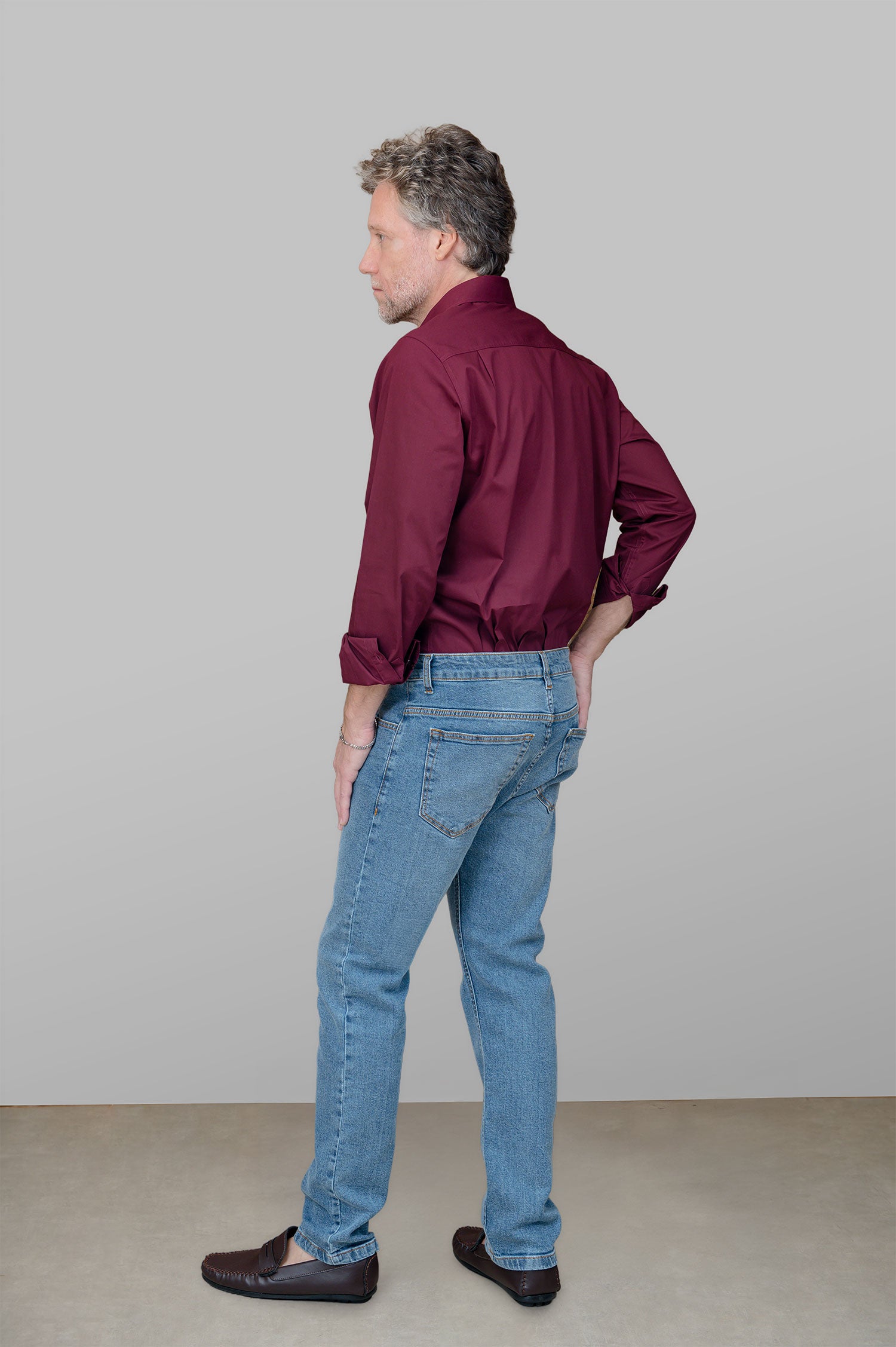 Camisa Masculina Algodão Manga Longa Marsala