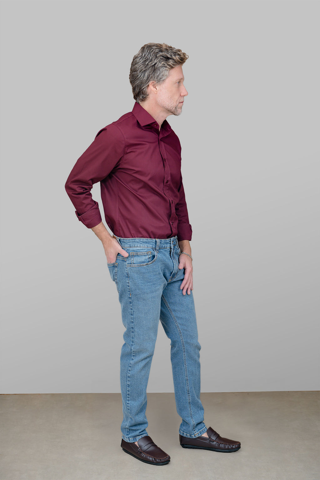 Camisa Masculina Algodão Manga Longa Marsala