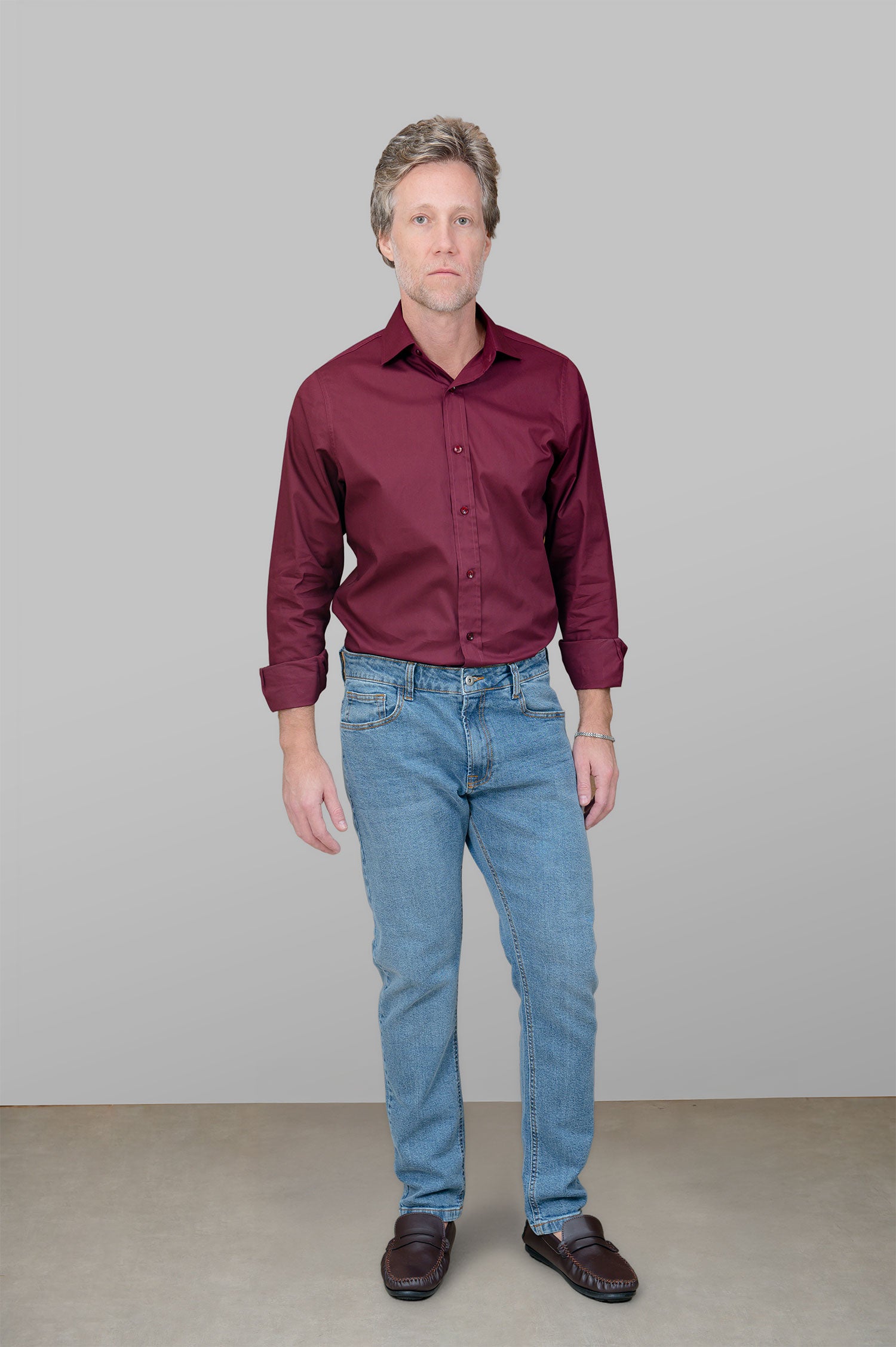 Camisa Masculina Algodão Manga Longa Marsala