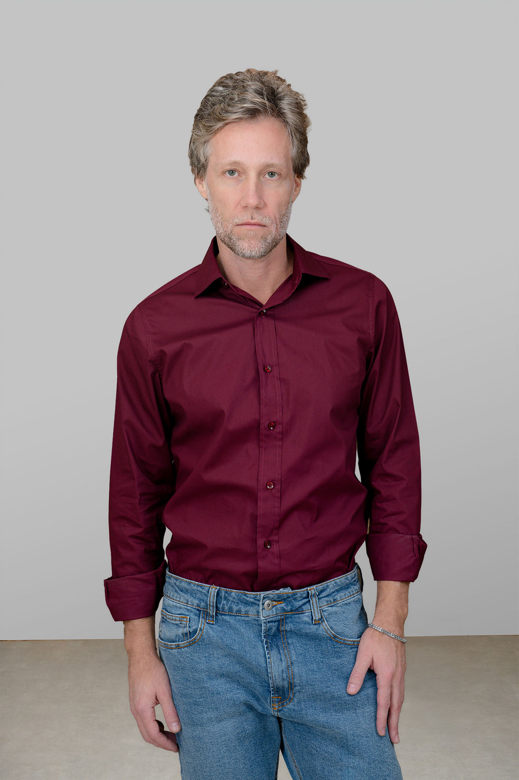 Camisa Masculina Algodão Manga Longa Marsala