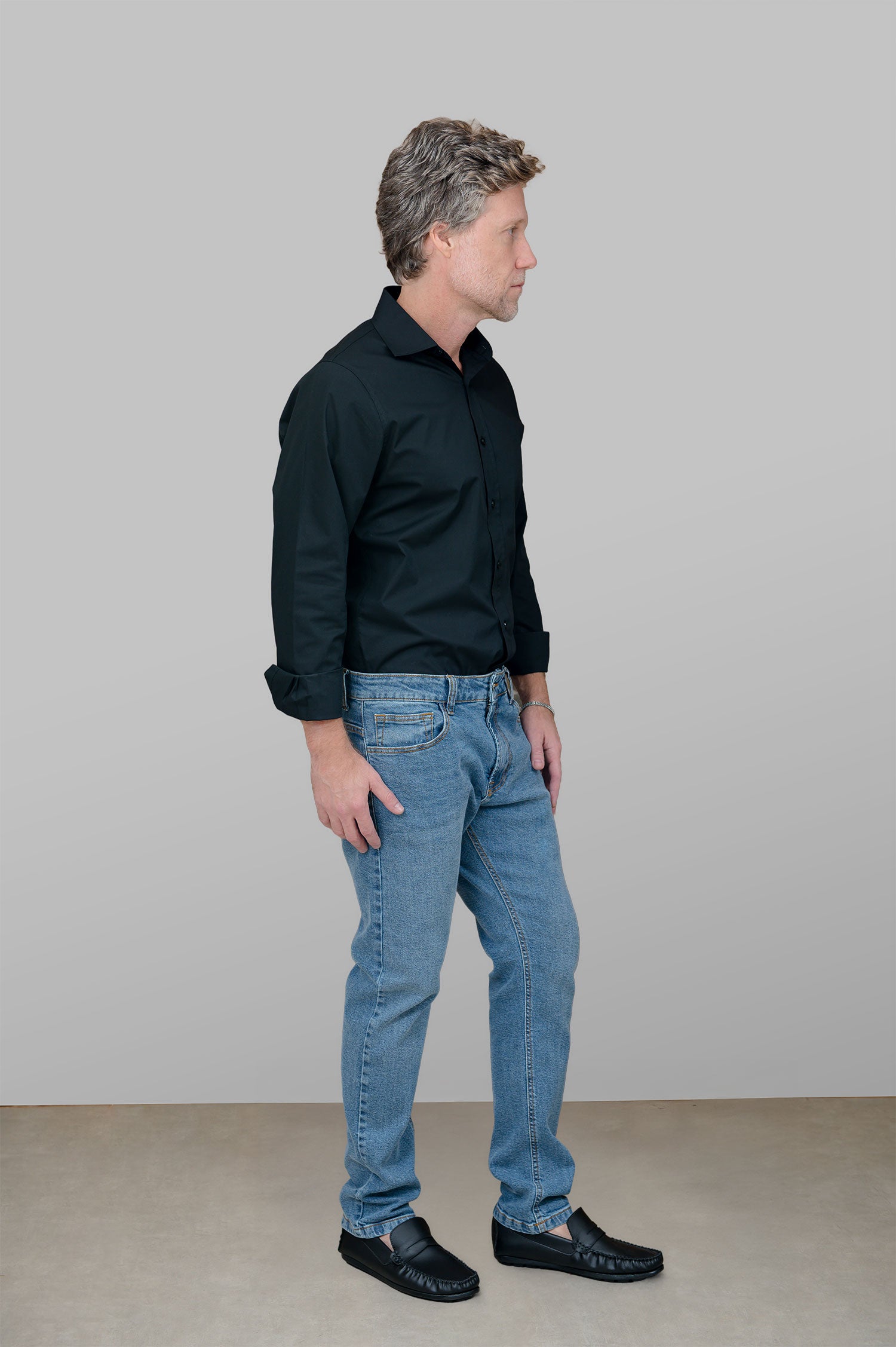 Camisa Masculina Algodão Manga Longa Preta