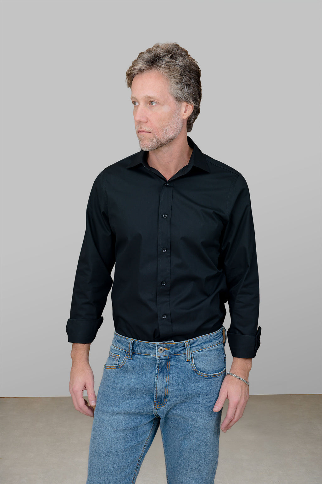 Camisa Masculina Algodão Manga Longa Preta