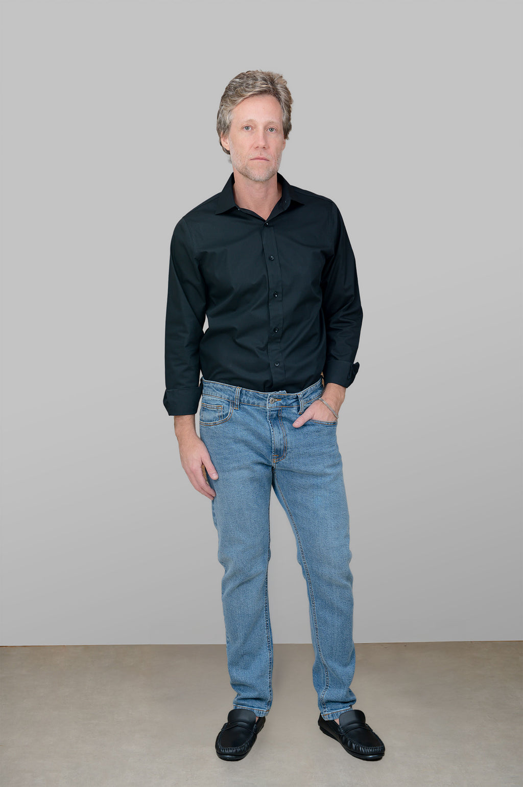 Camisa Masculina Algodão Manga Longa Preta