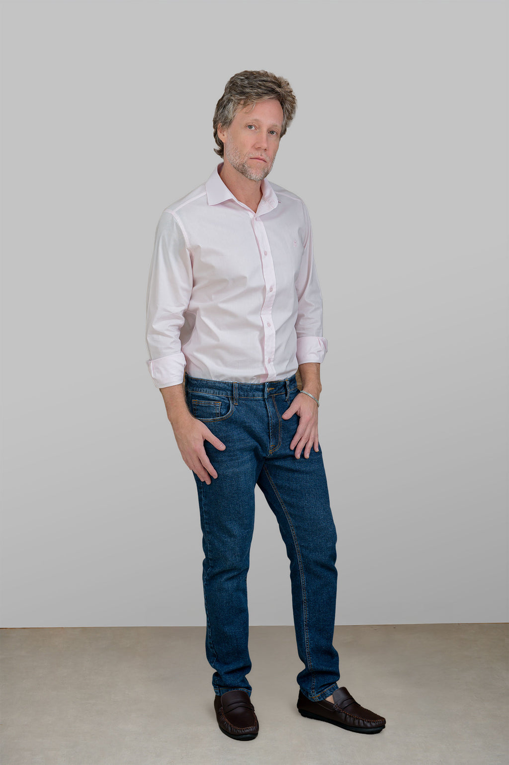 Camisa Masculina Algodão Manga Longa Rosa