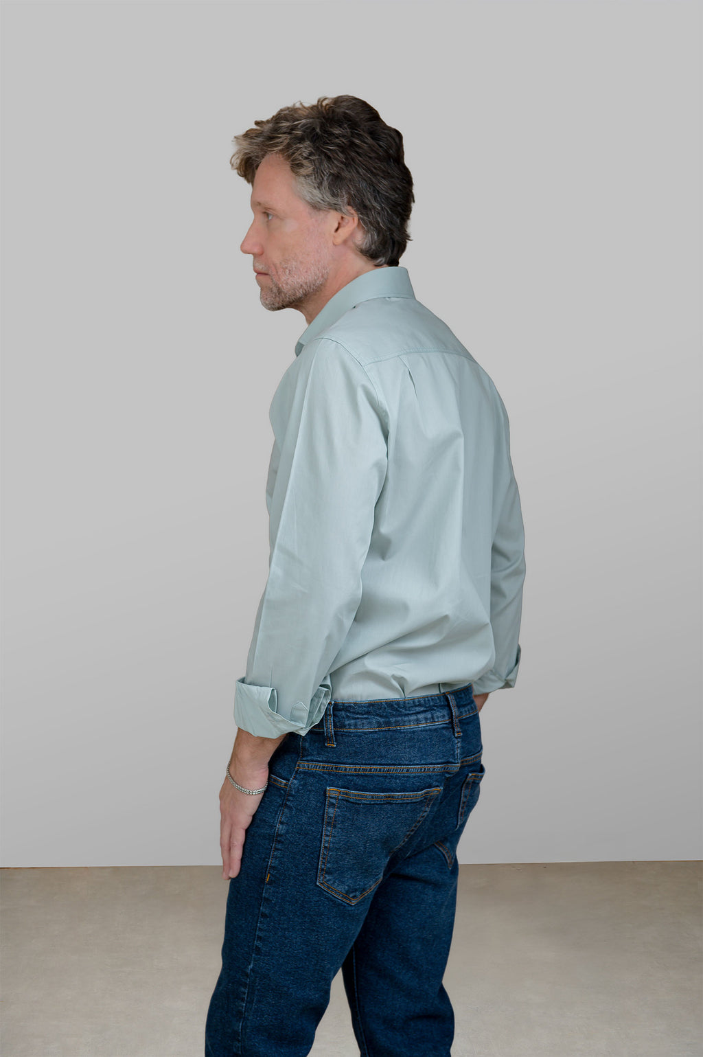 Camisa Masculina Algodão Manga Verde Claro