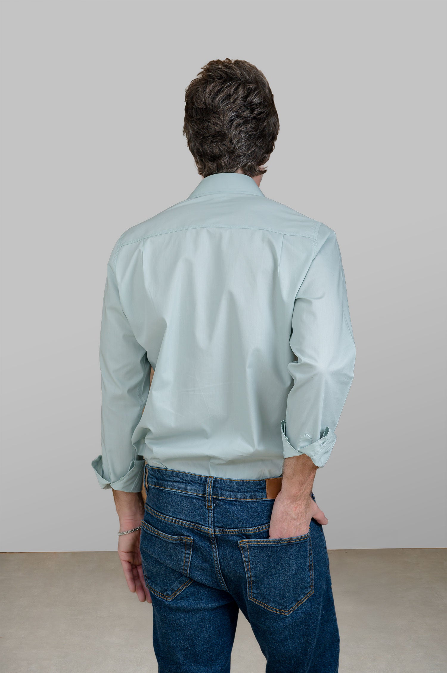 Camisa Masculina Algodão Manga Verde Claro
