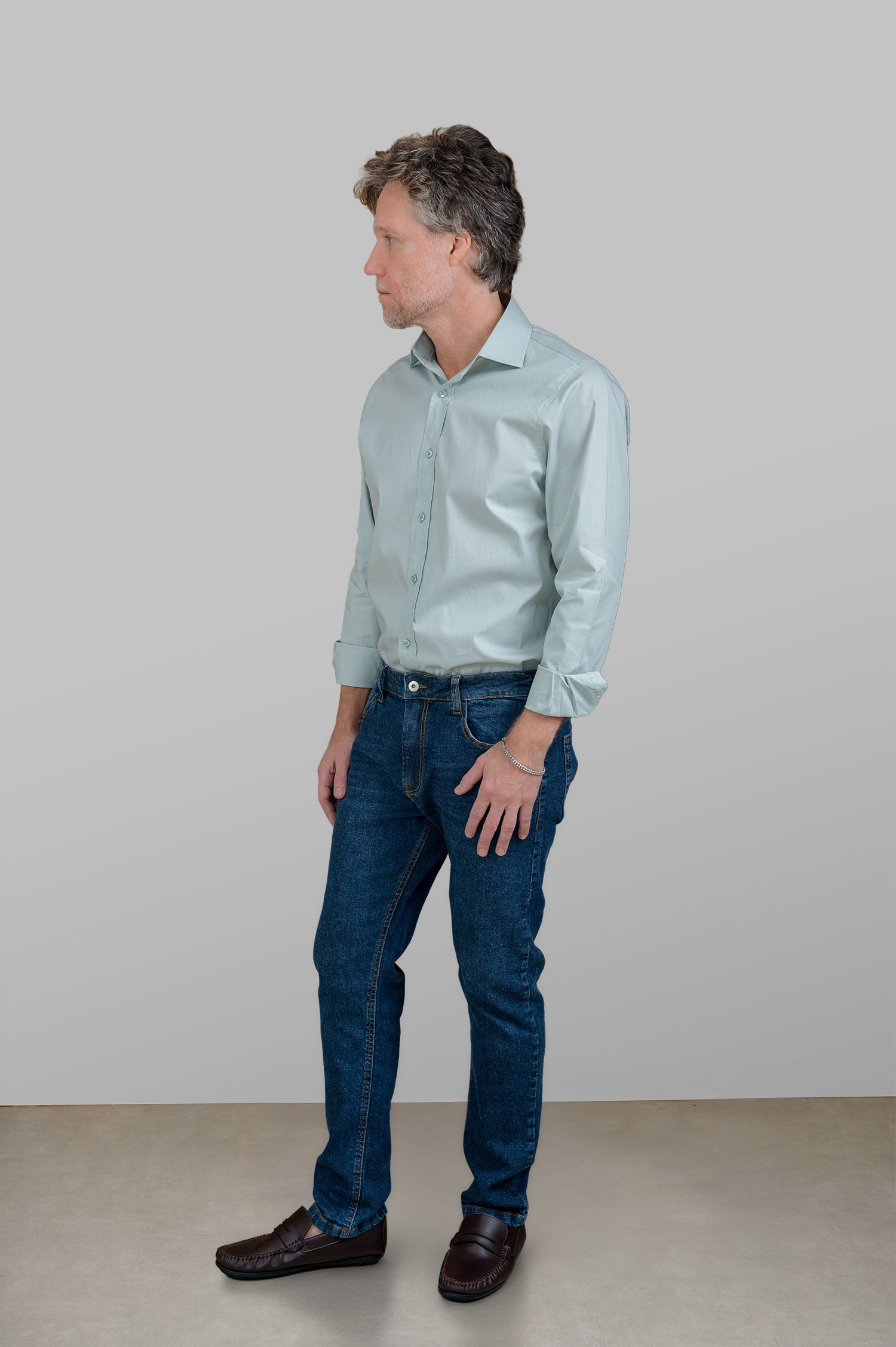 Camisa Masculina Algodão Manga Verde Claro
