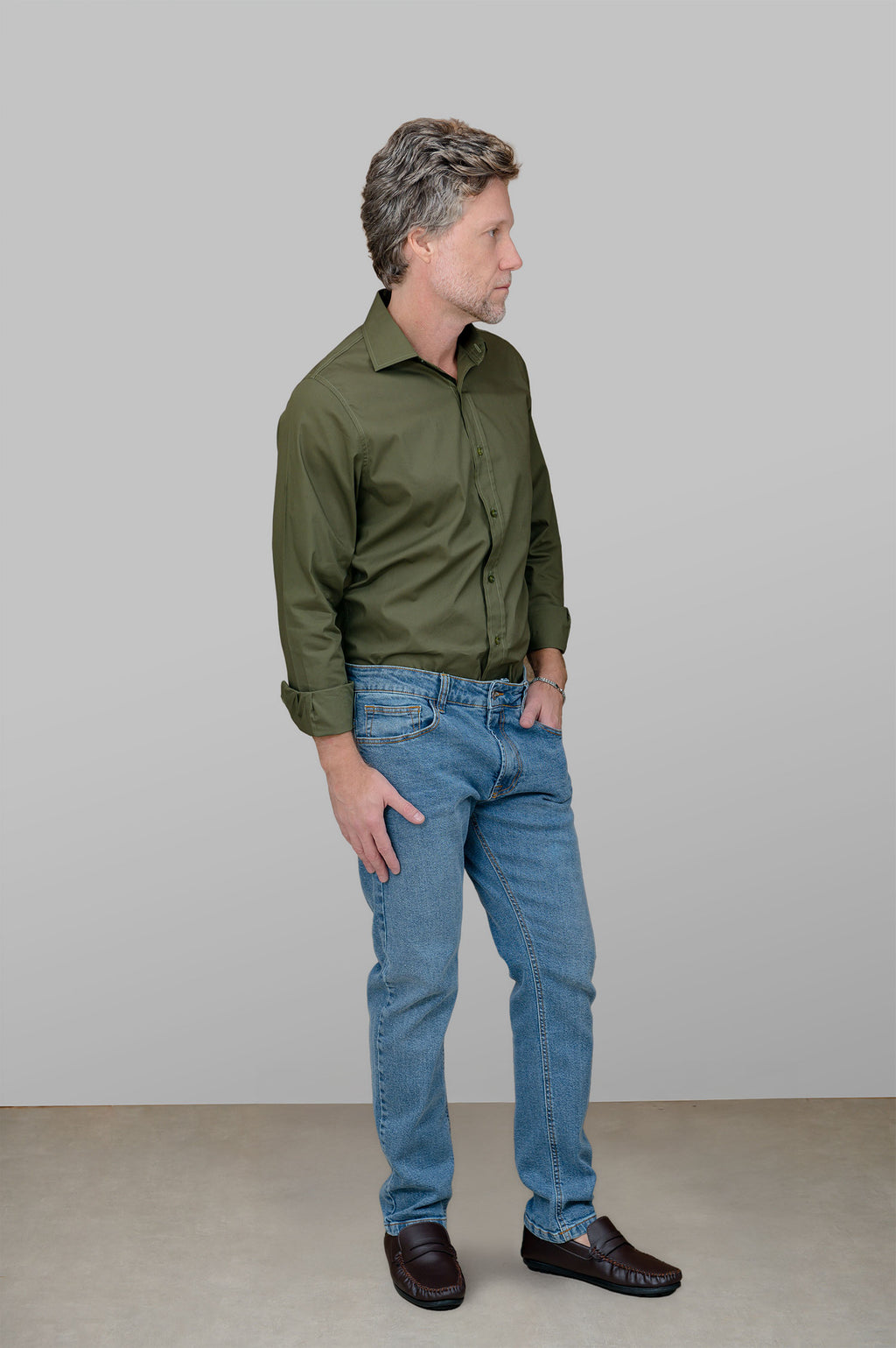 Camisa Masculina Algodão Manga Verde Escuro