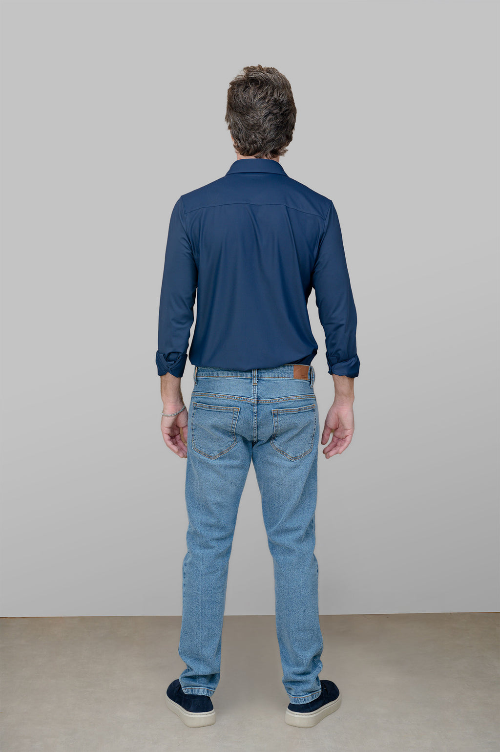 Camisa Slim de Poliamida Marinho