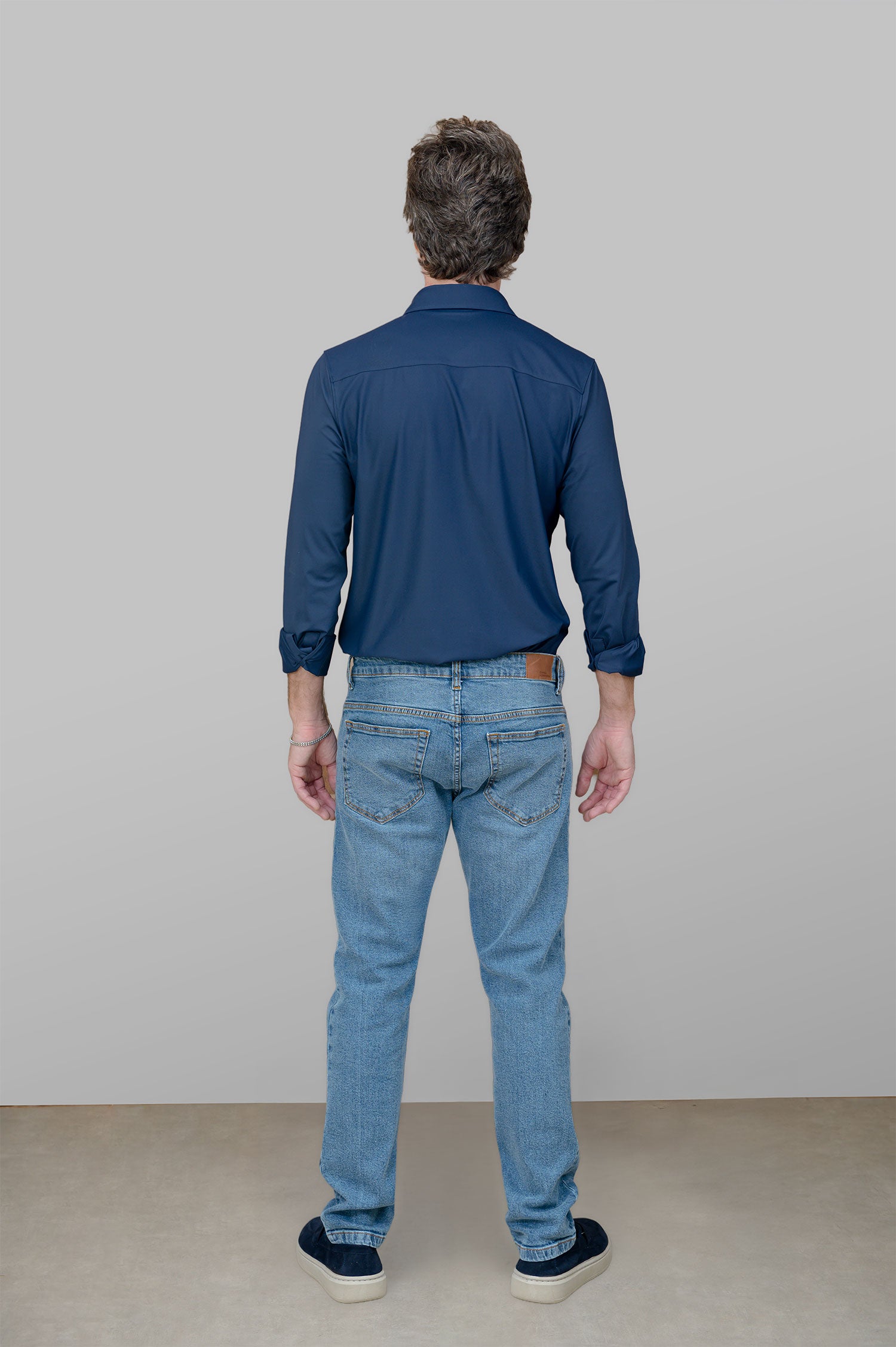 Camisa Slim de Poliamida Marinho