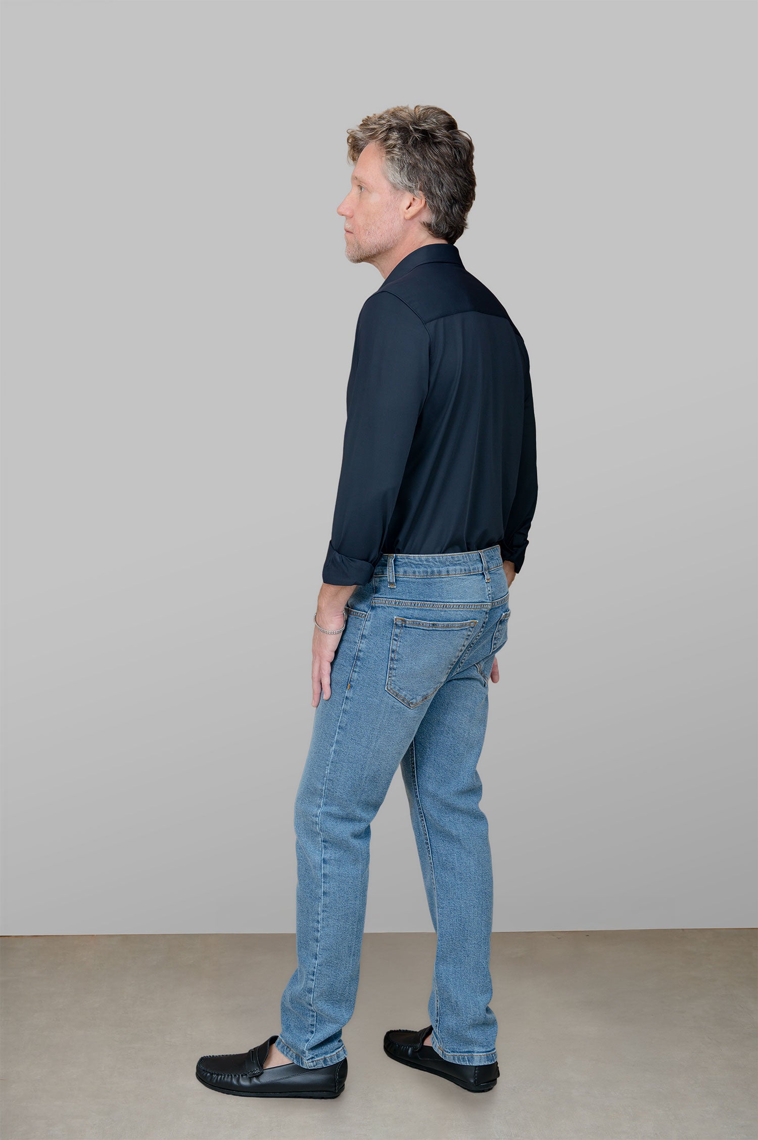 Camisa Slim de Poliamida Preta